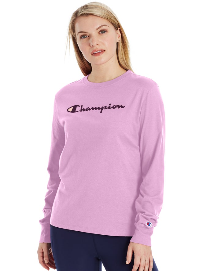 Camiseta Champion Mujer - Classic Long-Sleeve Script Logo ( Rosas ) 0957186-OG